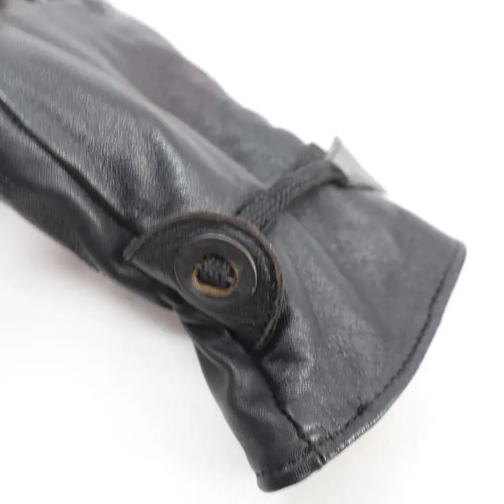 PE Real Leather Gloves Women Large Black Leather Lined Stretch Wrist Grommet
